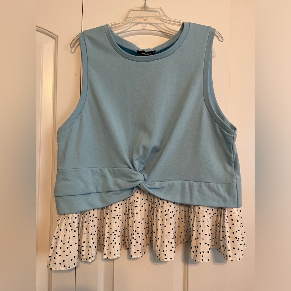 💙 NWT Anthropologie Twist-Front Tank – XL Polka Dot Perfection! 🔵
